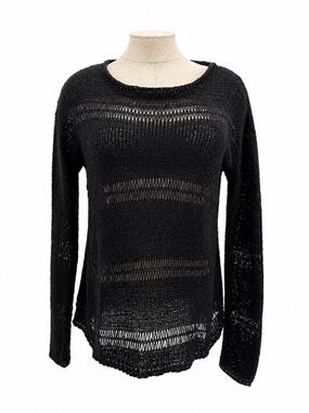 Mod Ref Black Open Knit Sweater Crochet Sheer Coastal Size Medium Acrylic